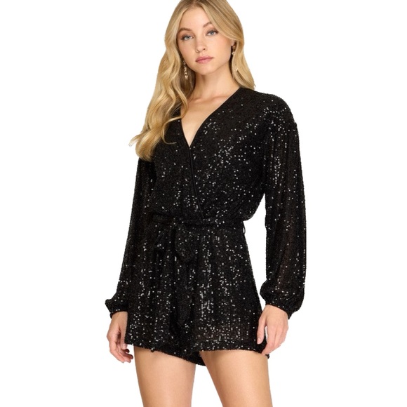 Free People | Christa Sequin Romper NWT - Picture 2 of 5